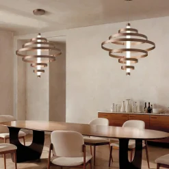 Lampadario con Corpo Luminoso in Vetro e 6 Cerchi in Alluminio - Clara