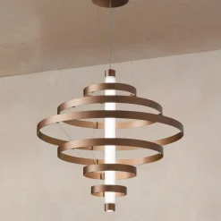 Lampadario con Corpo Luminoso in Vetro e 6 Cerchi in Alluminio - Clara