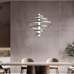 Lampadario con Corpo Luminoso in Vetro e 6 Cerchi in Alluminio - Clara