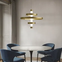 Lampadario con Corpo Luminoso in Vetro e 3 Cerchi in Alluminio - Clara