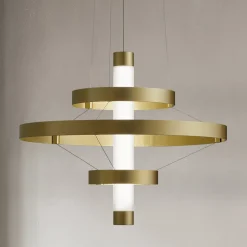 Lampadario con Corpo Luminoso in Vetro e 3 Cerchi in Alluminio - Clara