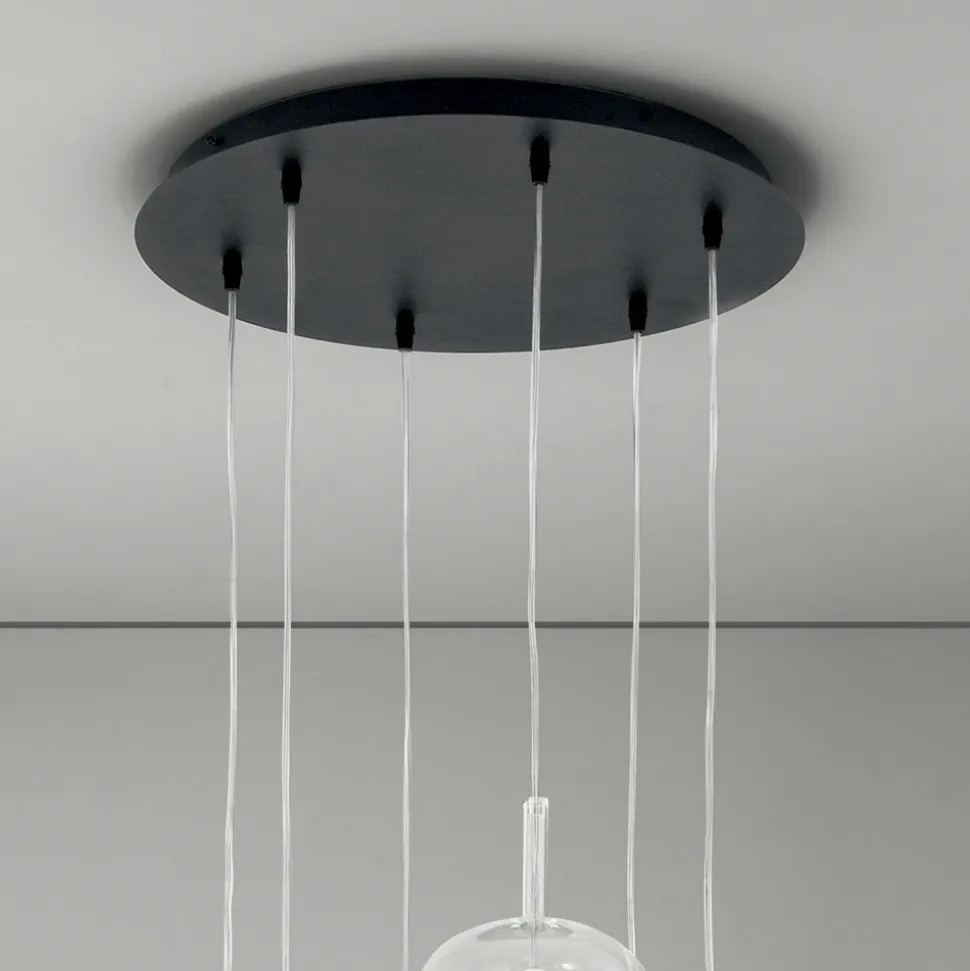 Lampadario con 6 Diffusori in Vetro Fumè e Trasparente Made in Italy - Trilly