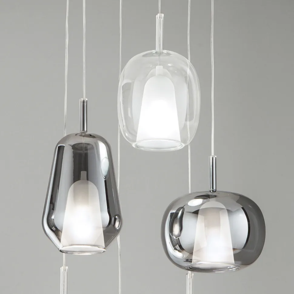 Lampadario con 6 Diffusori in Vetro Fumè e Trasparente Made in Italy - Trilly