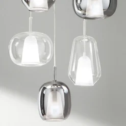 Lampadario con 6 Diffusori in Vetro Fumè e Trasparente Made in Italy - Trilly