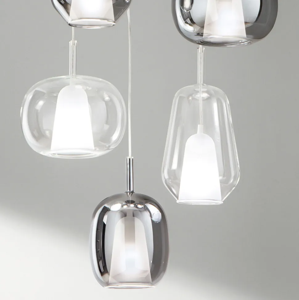 Lampadario con 6 Diffusori in Vetro Fumè e Trasparente Made in Italy - Trilly