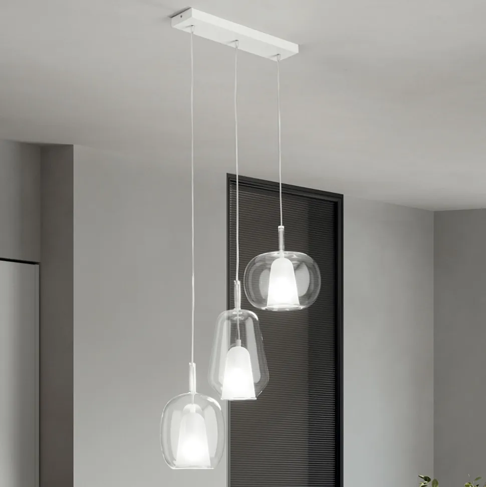 Lampadario con 3 Diffusori in Vetro Soffiato Trasparente Made in Italy - Trilly