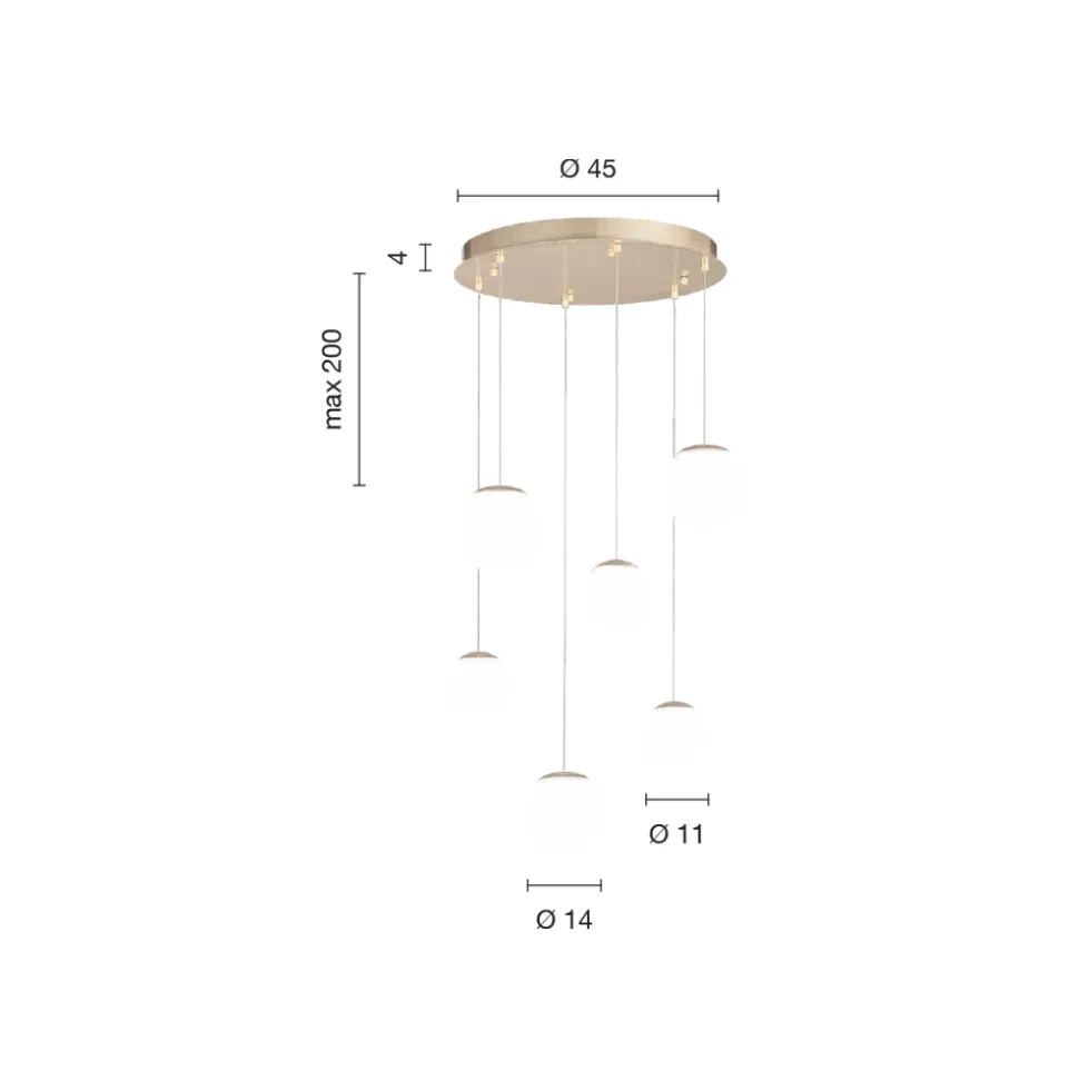 Lampadario con 6 LED Coperti da Vetro Opzionale e Base in Metallo - Faggio