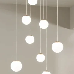 Lampadario con 8 LED Coperti da Vetro Colorato Opzionale e Base in Metallo - Faggio
