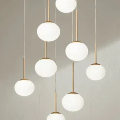 Lampadario con 8 LED in Metallo Verniciato Color Oro e Vetro Soffiato - Ailanto