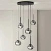 Lampadario con 6 LED in Metallo Verniciato Color Nero e Vetro Soffiato - Ailanto