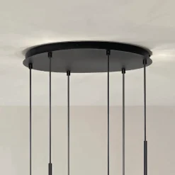 Lampadario con 6 LED in Metallo Verniciato Color Nero e Vetro Soffiato - Ailanto