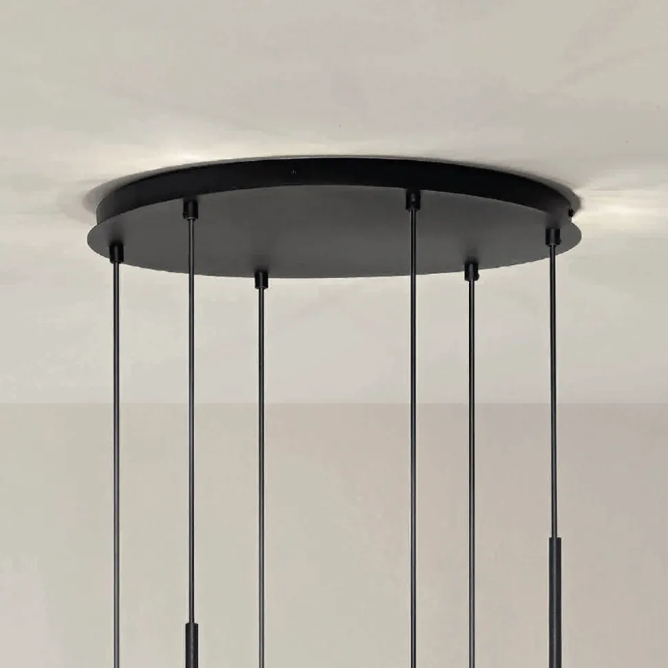 Lampadario con 6 LED in Metallo Verniciato Color Nero e Vetro Soffiato - Ailanto