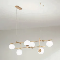 Lampadario con LED in Metallo Verniciato Color Oro e Vetro Soffiato - Ailanto