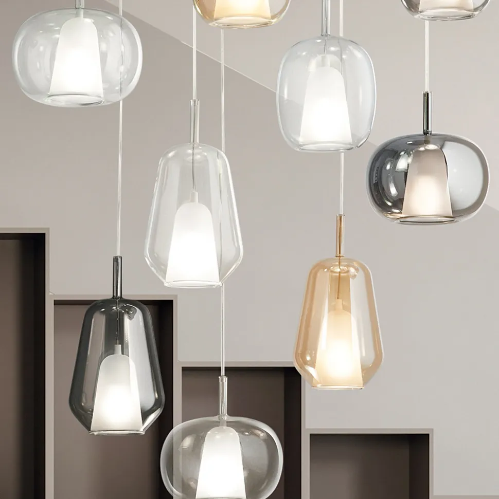 Lampadario con 12 Luci in Vetro e Filo Trasparente Made in Italy - Trilly