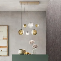 Lampadario con 6 Luci in Vetro Soffiato a Forma di Sfera Made in Italy - Prilla