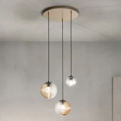 Lampadario con 3 Luci in Vetro Soffiato a Forma di Sfera Made in Italy - Prilla
