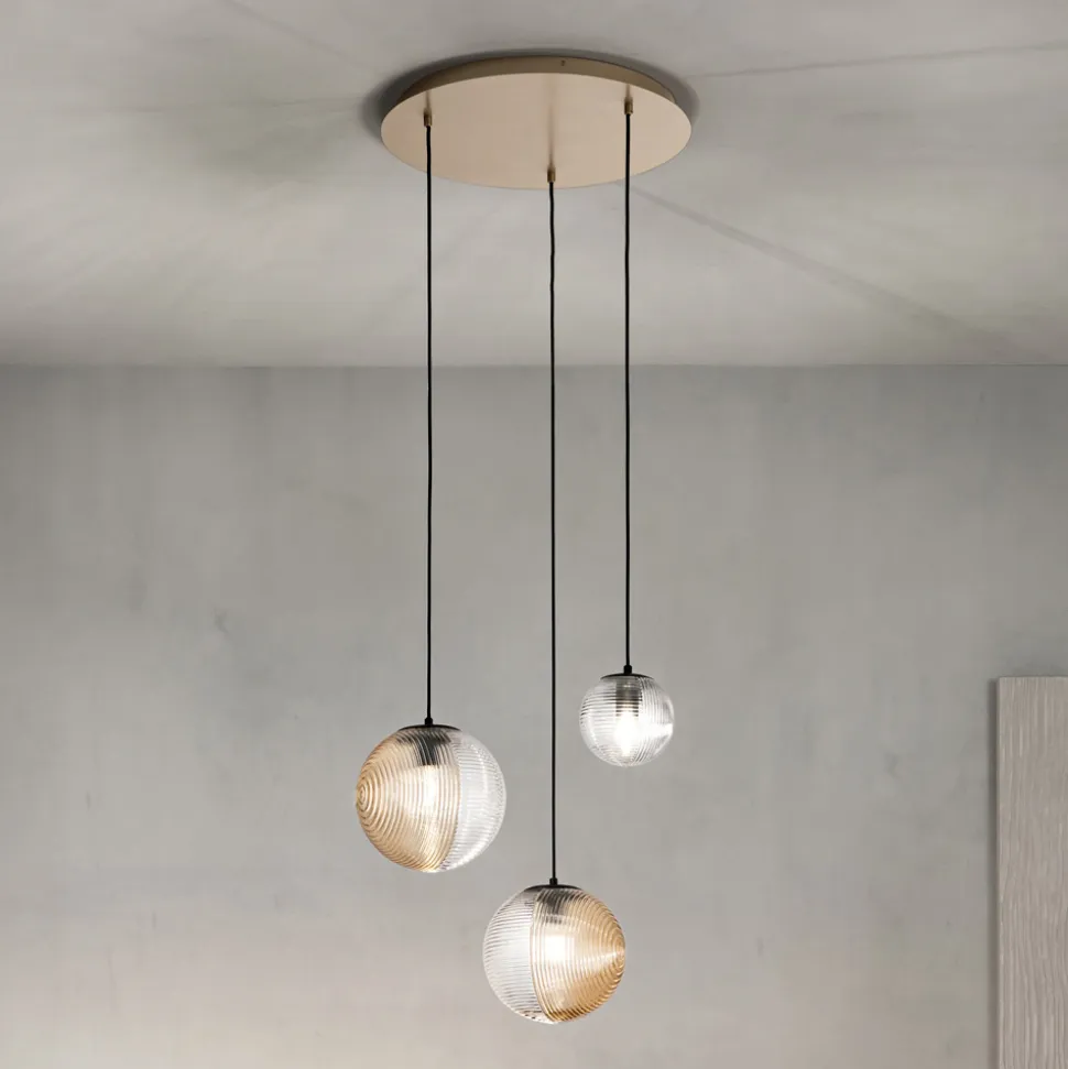 Lampadario con 3 Luci in Vetro Soffiato a Forma di Sfera Made in Italy - Prilla