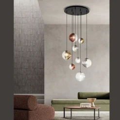 Lampadario con 8 Luci in Vetro Soffiato a Forma di Sfera Made in Italy - Prilla