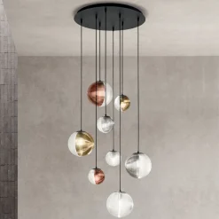Lampadario con 8 Luci in Vetro Soffiato a Forma di Sfera Made in Italy - Prilla