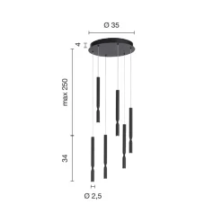 Lampadario con 6 Luci LED in Metallo Verniciato e Cavi Regolabili - Larice