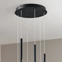 Lampadario con 6 Luci LED in Metallo Verniciato e Cavi Regolabili - Larice