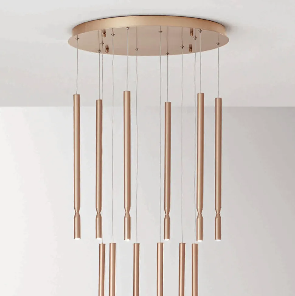 Lampadario con 12 Luci LED in Metallo Verniciato e Cavi Regolabili - Larice