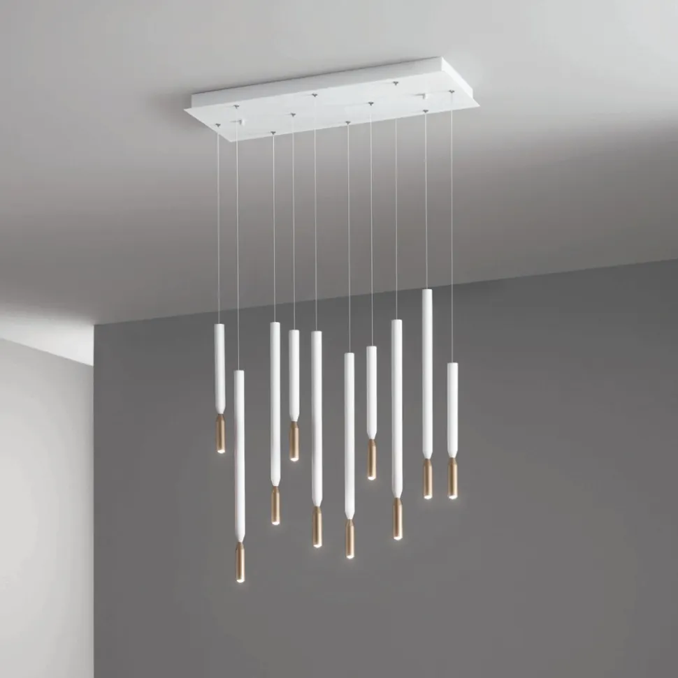 Lampadario con 10 Luci LED in Metallo Verniciato e Cavi Regolabili - Larice
