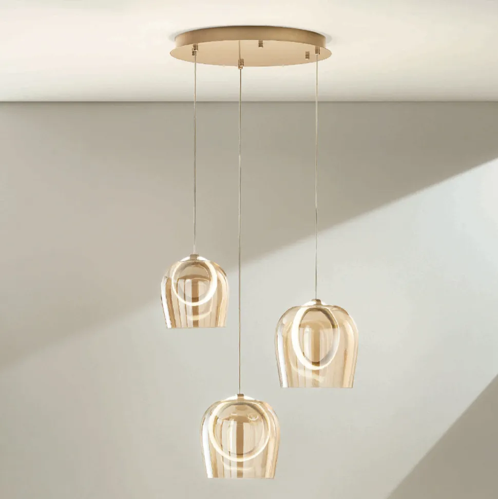Lampadario con 3 Luci LED in Metallo Verniciato e Vetro Opzionale - Cedro
