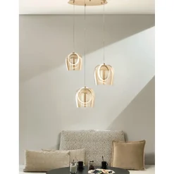 Lampadario con 3 Luci LED in Metallo Verniciato e Vetro Opzionale - Cedro