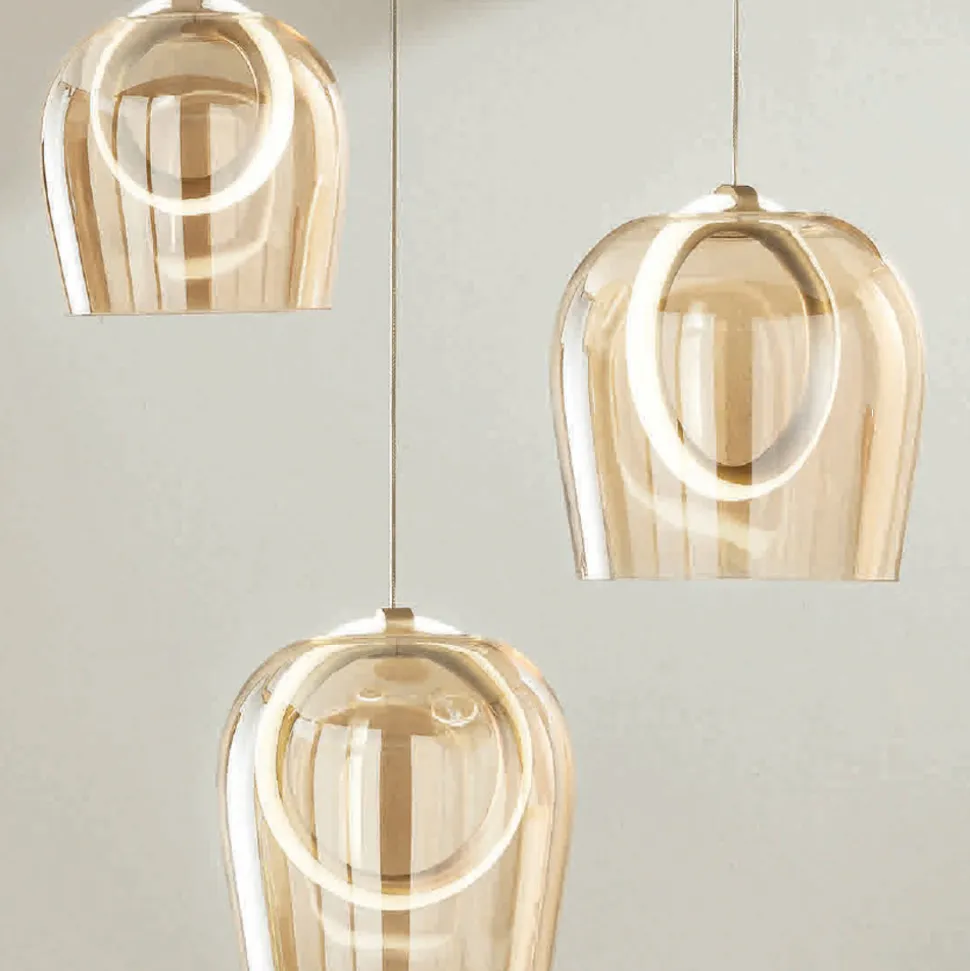 Lampadario con 3 Luci LED in Metallo Verniciato e Vetro Opzionale - Cedro
