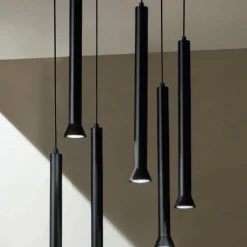Lampadario con Montatura Metallica Verniciata Nero e Cavi Regolabili - Betulla