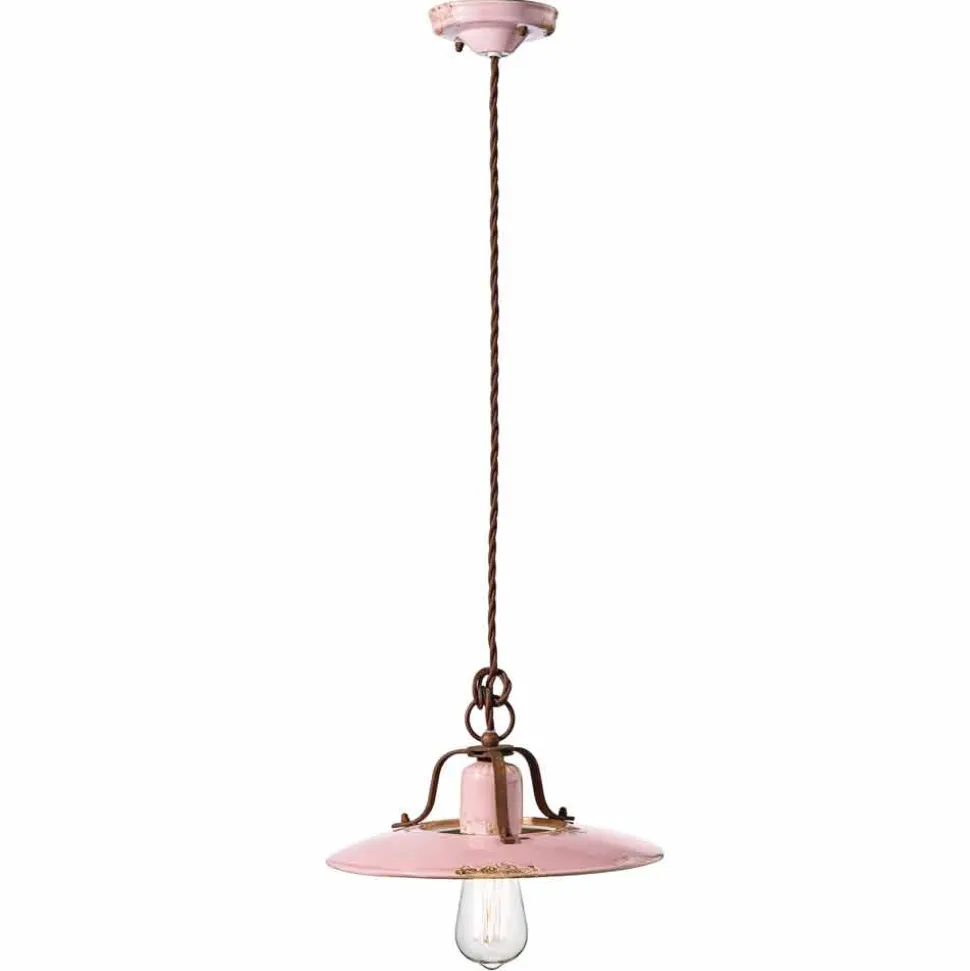 Lampadario country in ceramica e metallo Monica Ferroluce