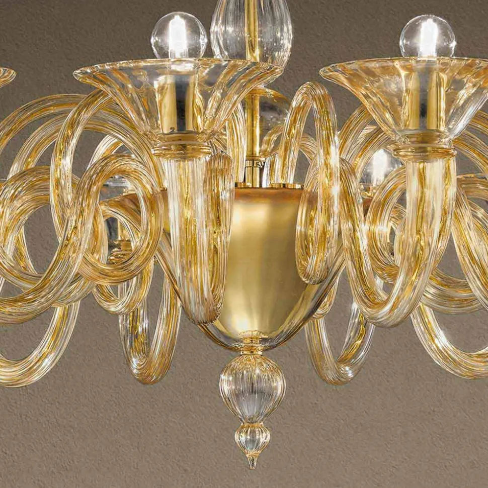 Lampadario da 12 Luci Fatto a Mano in Vetro Veneziano Made in Italy - Margherita