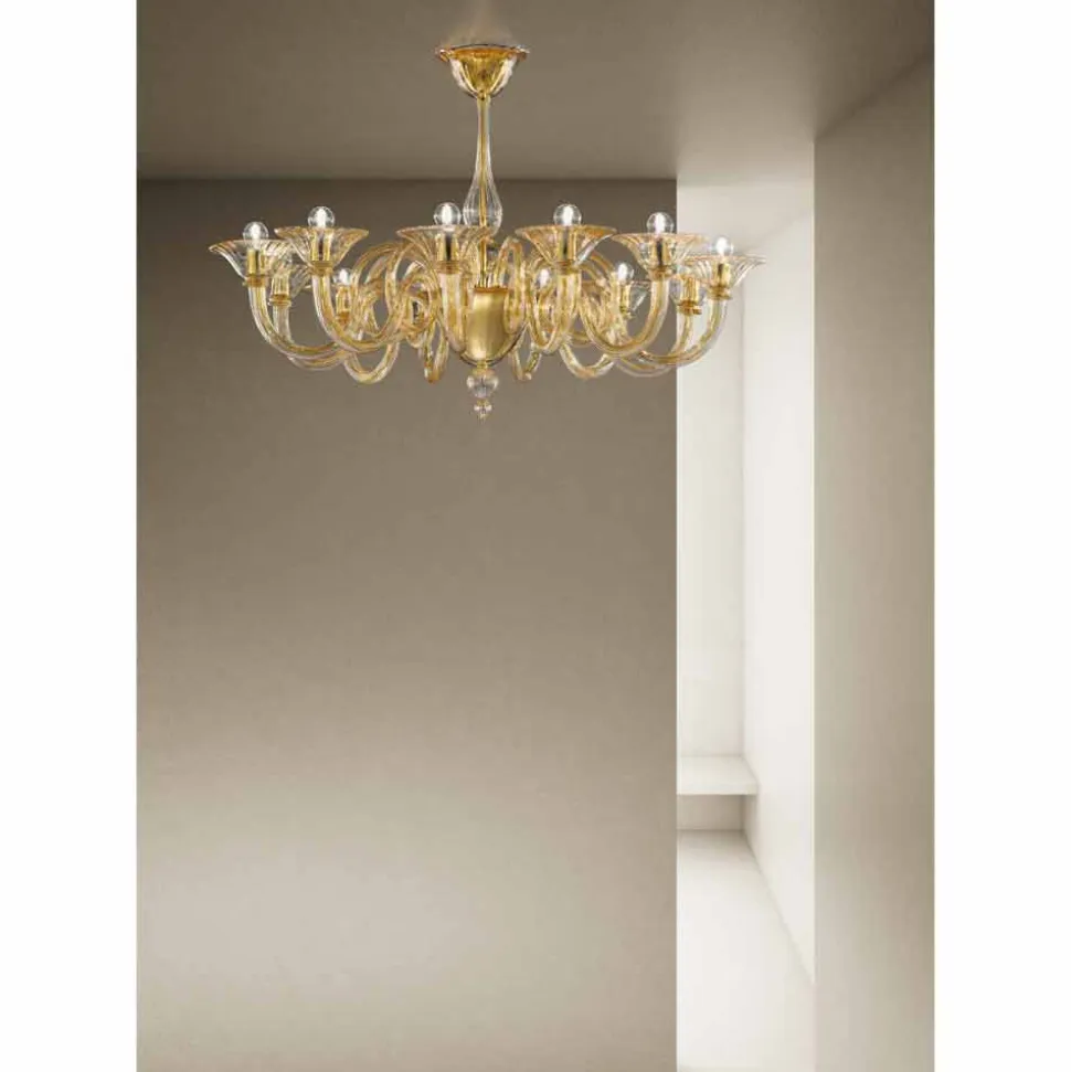 Lampadario da 12 Luci Fatto a Mano in Vetro Veneziano Made in Italy - Margherita