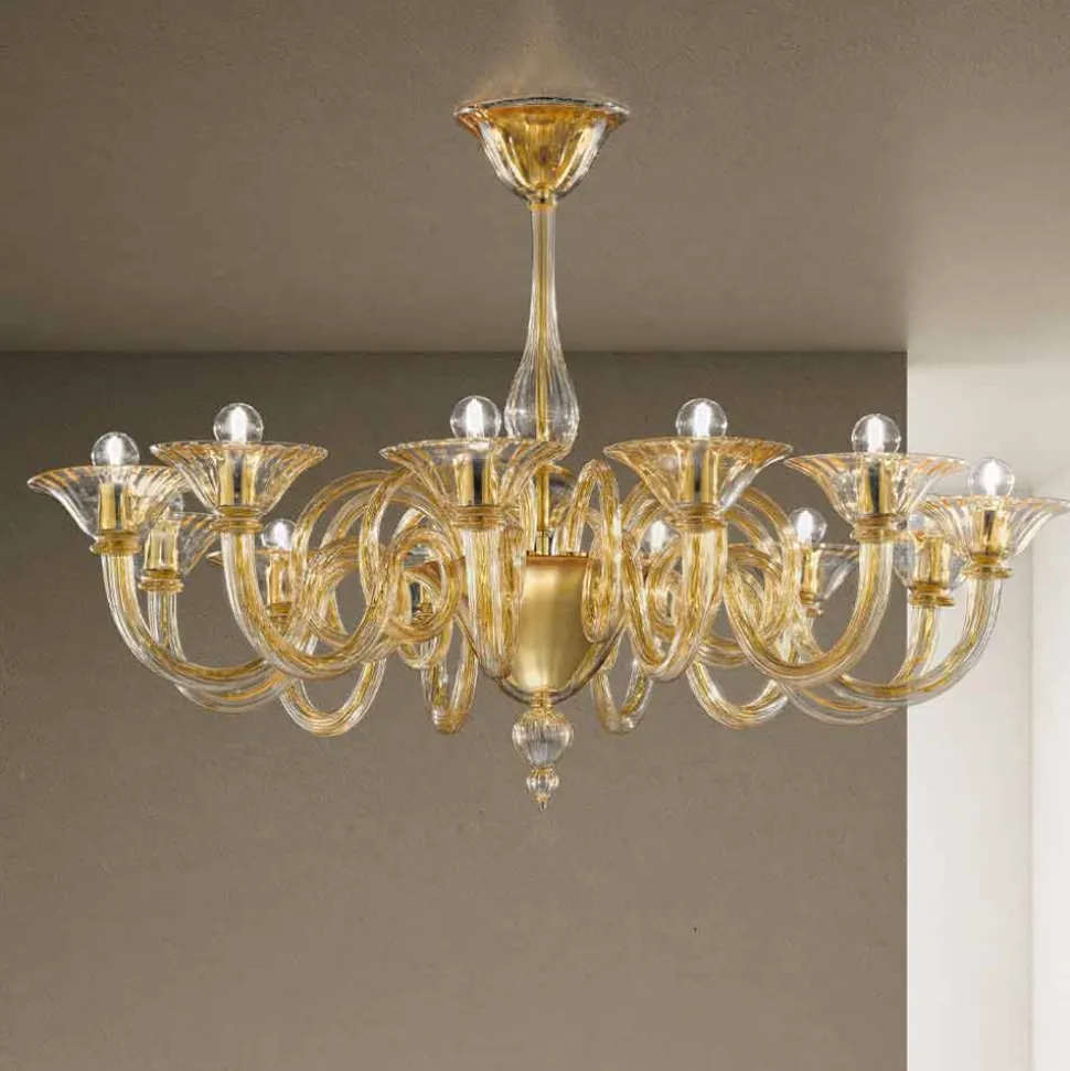 Lampadario da 12 Luci Fatto a Mano in Vetro Veneziano Made in Italy - Margherita