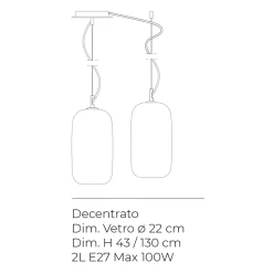 Lampadario Decentrato Due Lumi in Vetro Artigianale Made in Italy - Soffio