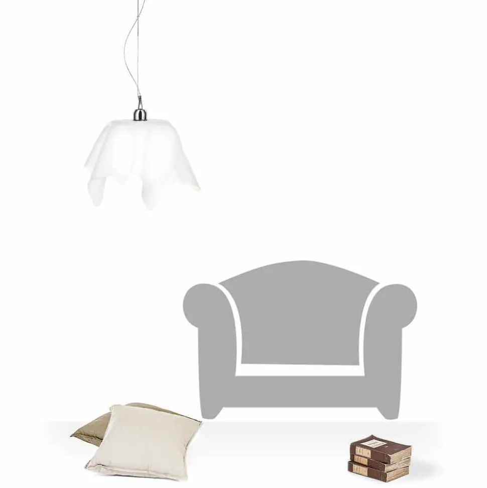 Lampadario design bianco satinato con drappeggio Dafne made in Italy