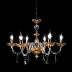 Lampadario design classico a 6 luci in vetro e cristallo Belle