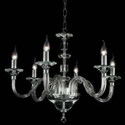 Lampadario di design a 6 luci in vetro e cristallo Ivy, made in Italy