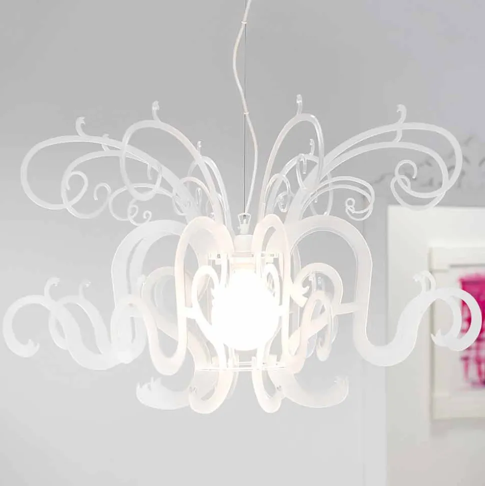 Lampadario di moderno design in plexiglass prodotto in Italia, Malito