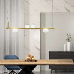 Lampadario in Alluminio e Luce in Vetro Soffiato Bianco - Alma