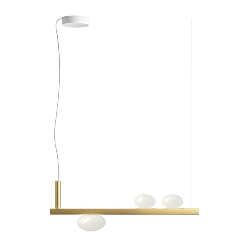 Lampadario in Alluminio e Luce in Vetro Soffiato Bianco - Alma