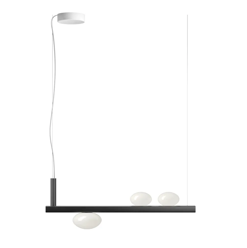 Lampadario in Alluminio e Luce in Vetro Soffiato Bianco - Alma