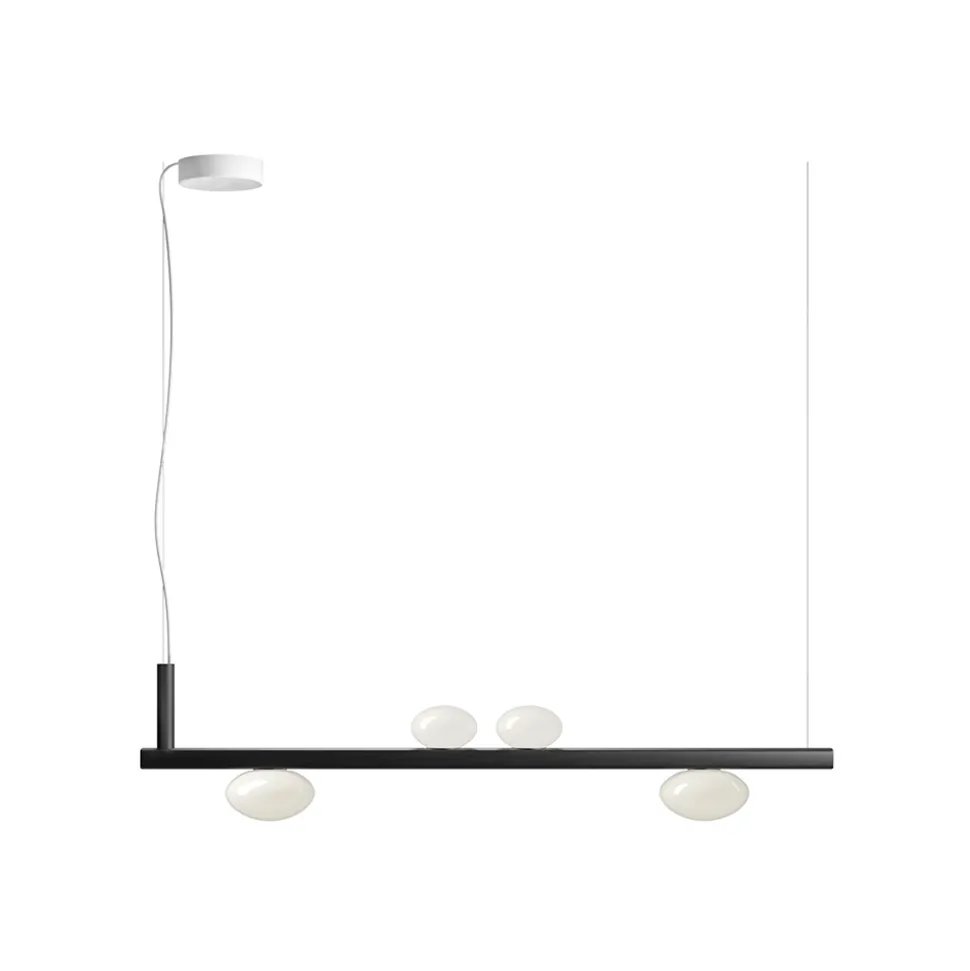 Lampadario in Alluminio e Luce in Vetro Soffiato Bianco - Alma