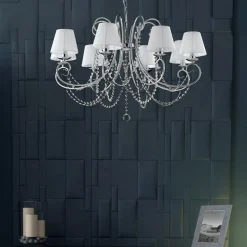 Lampadario in Ferro Cromato con Paralumi Made in Italy - Praga