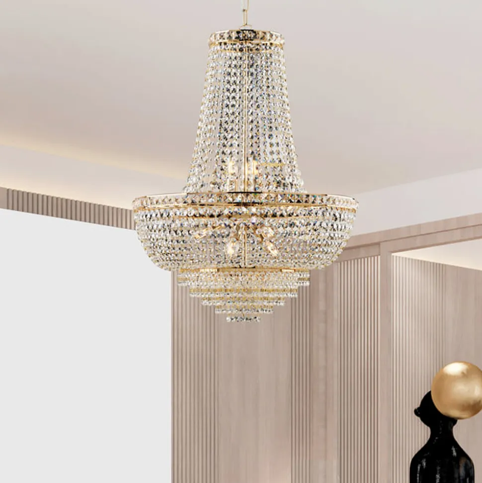 Lampadario in Ferro Dorato con Strass Made in Italy - Baviera