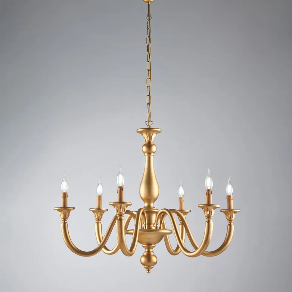 Lampadario in Legno con Paralumi a Candela Made in Italy - Siena