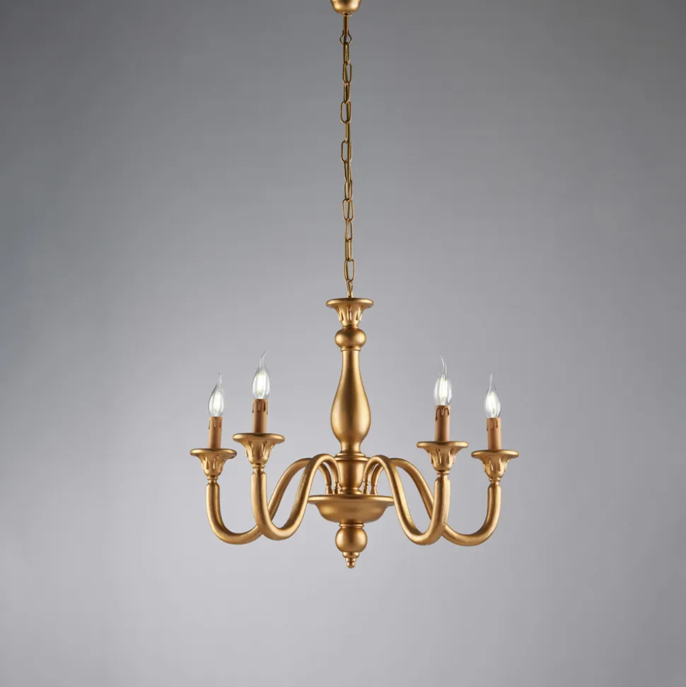 Lampadario in Legno con Paralumi a Candela Made in Italy - Siena