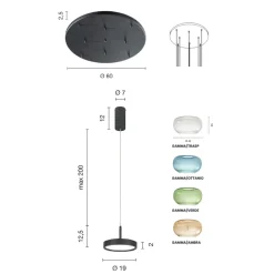 Lampadario in Metallo Verniciato Color Oro e Luce LED e Vetro Colorato - Carpino