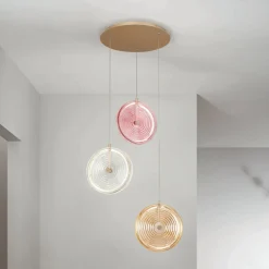 Lampadario in Metallo Verniciato e Vetro Decorato a Righe Concentriche - Bagolaro